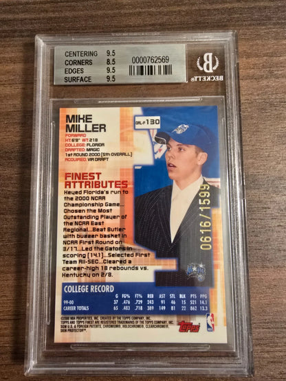 2000–01 Topps Finest Mike Miller Basketball Rookie Card #130 #/1599 (Beckett 9, Orlando Magic)