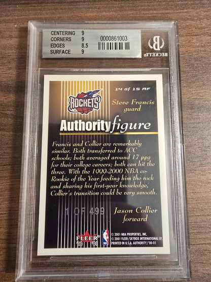 Graded 2001 Fleer Authority Figure Trading Card – Steve Francis / Jason Collier Rookie #/499 (Beckett 9)